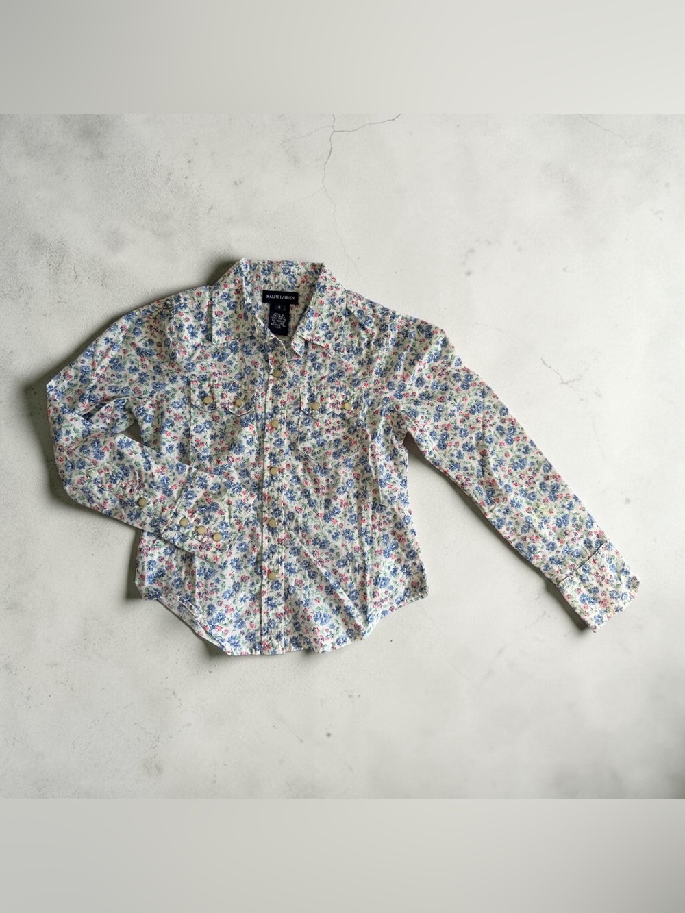 Ralph Lauren Kids Girl Cotton Long Sleeve Button Down Shirt Floral Small